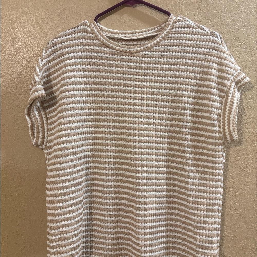 Striped Waffle Knit Short Sleeve Top